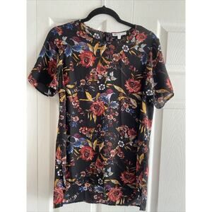DR2 Women's Small Floral Blouse Dark Cottagecore Bird Career Top